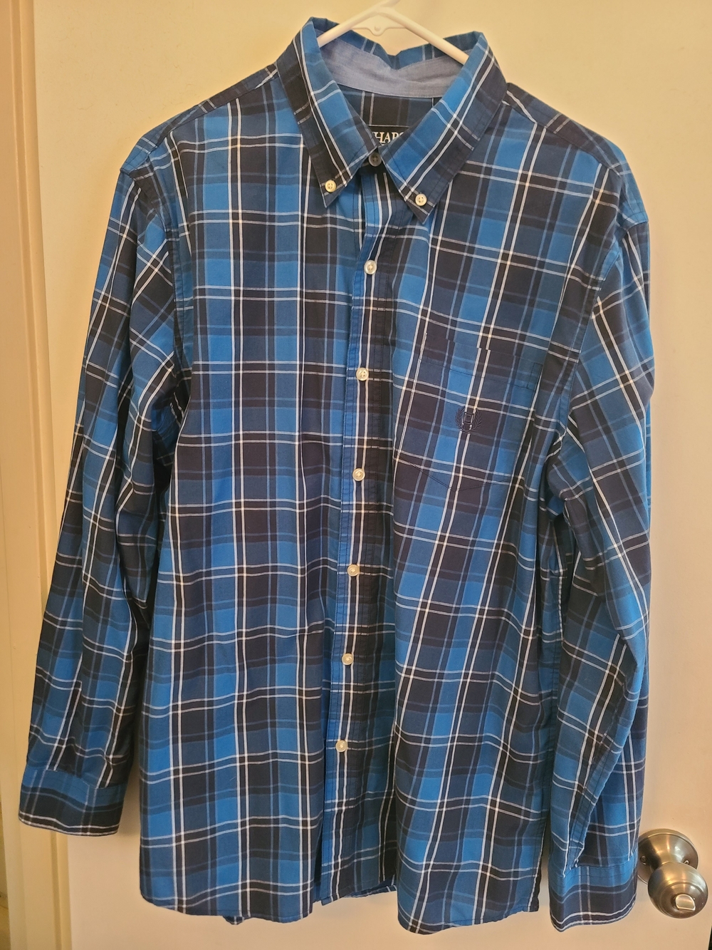 Chaps Blue and Navy Plaid Button-Down Shirt
